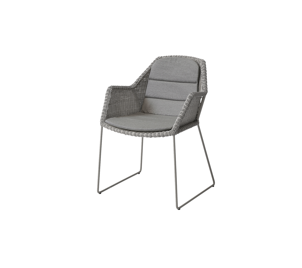 Stilfull stol med ett vävt mönster, mjuk stoppning och slanka metallben, perfekt för modern inredning.