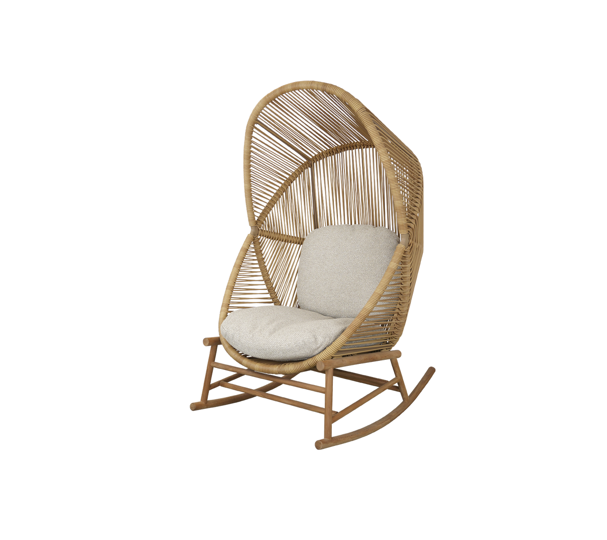 En stilren gungstol med ett vävt mönster och ett mjukt kudd, perfekt för avkopplande stunder.