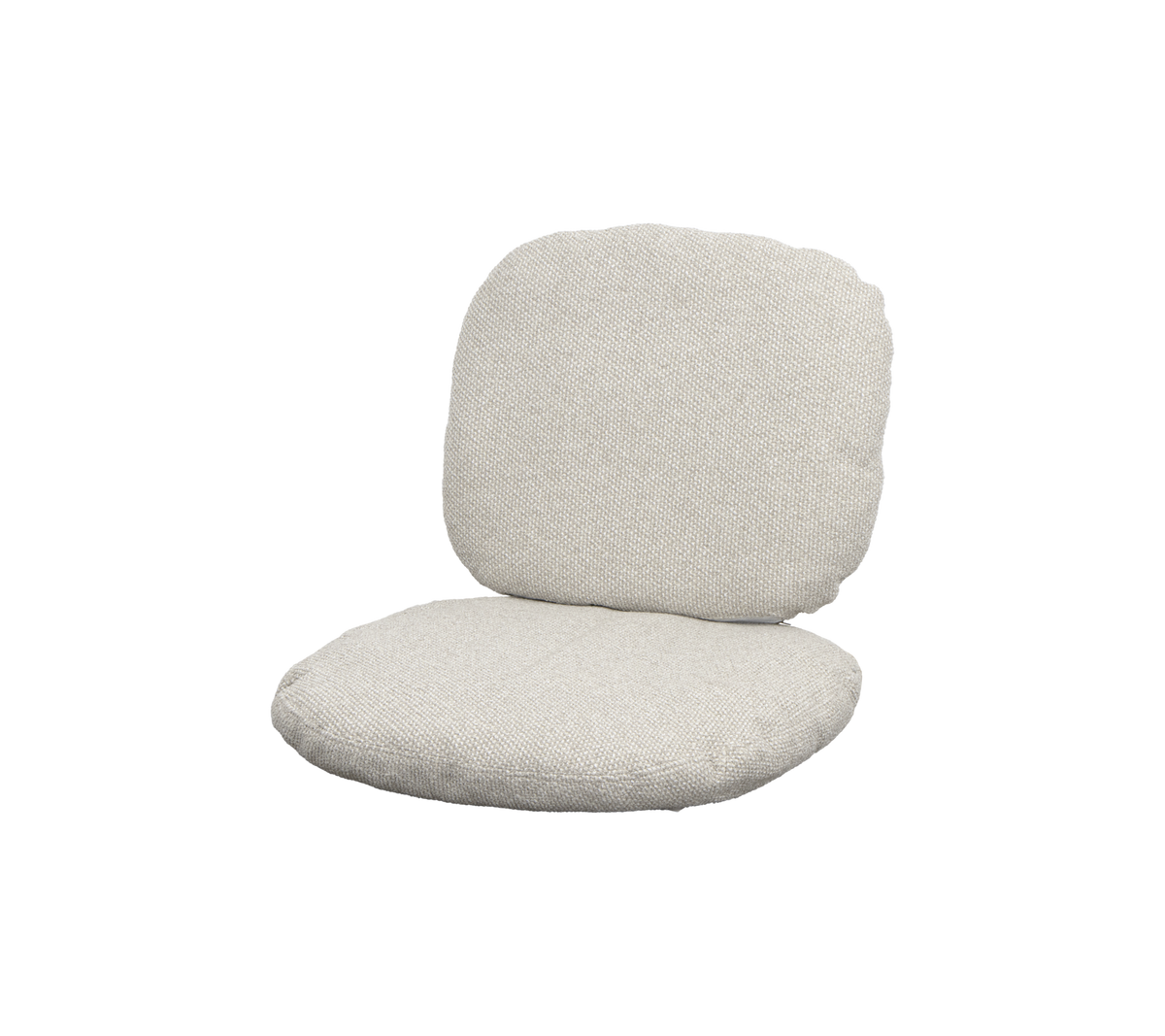 En mjuk, beige kudde med en rund ryggstöd, designad för komfort och avslappnat sittande. Perfekt för avslappning eller vila.