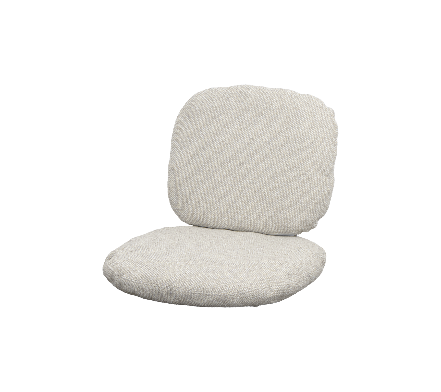En mjuk, beige kudde med en rund ryggstöd, designad för komfort och avslappnat sittande. Perfekt för avslappning eller vila.