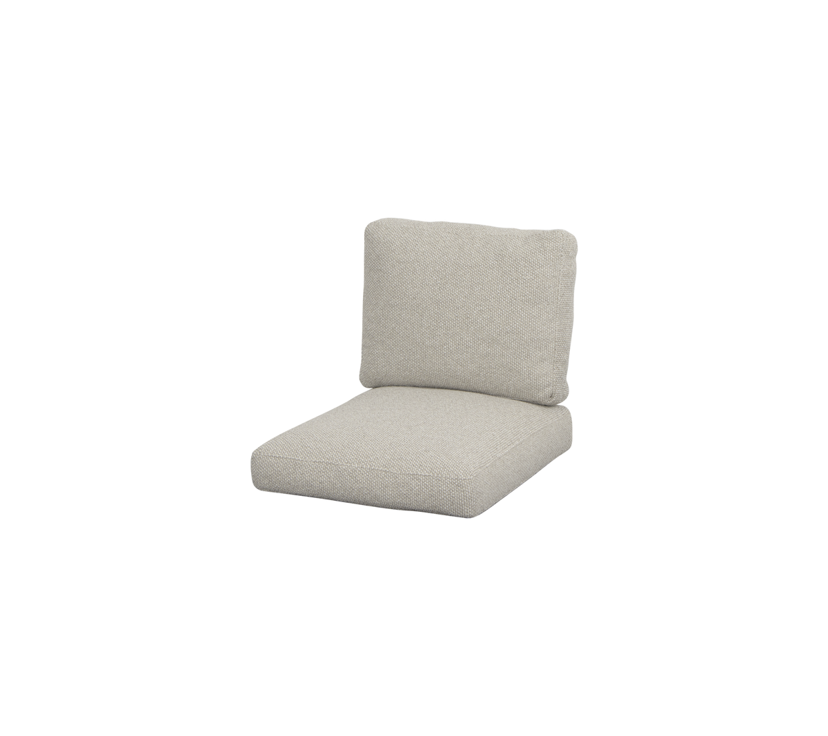 Ljusfärgad, modern kudde med tjock sits och ryggstöd, designad för komfort och stil i sittarrangemang.