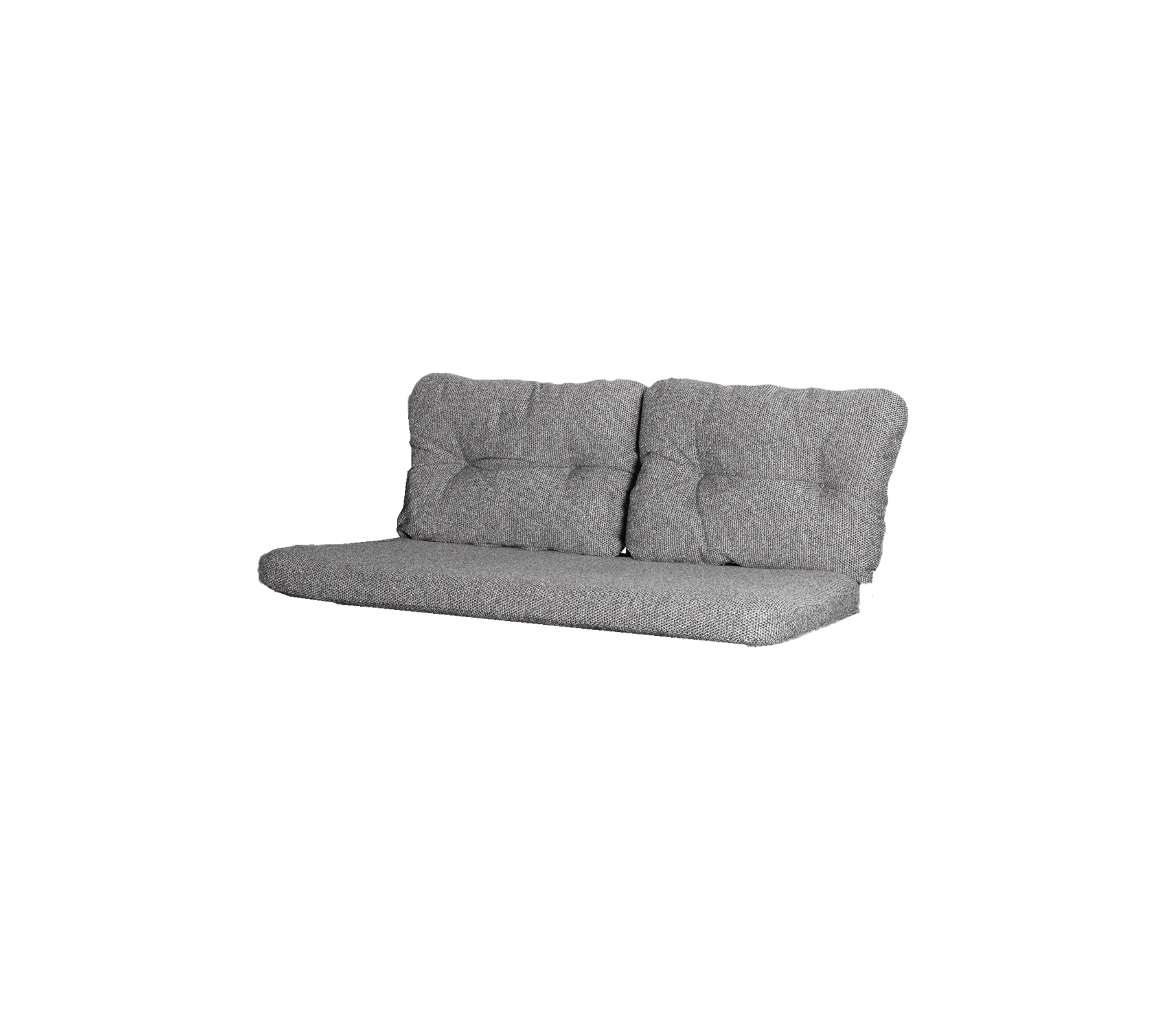 Grå soffa med tuftad design, som har en minimalistisk stil och rena linjer, idealisk för moderna vardagsrum.