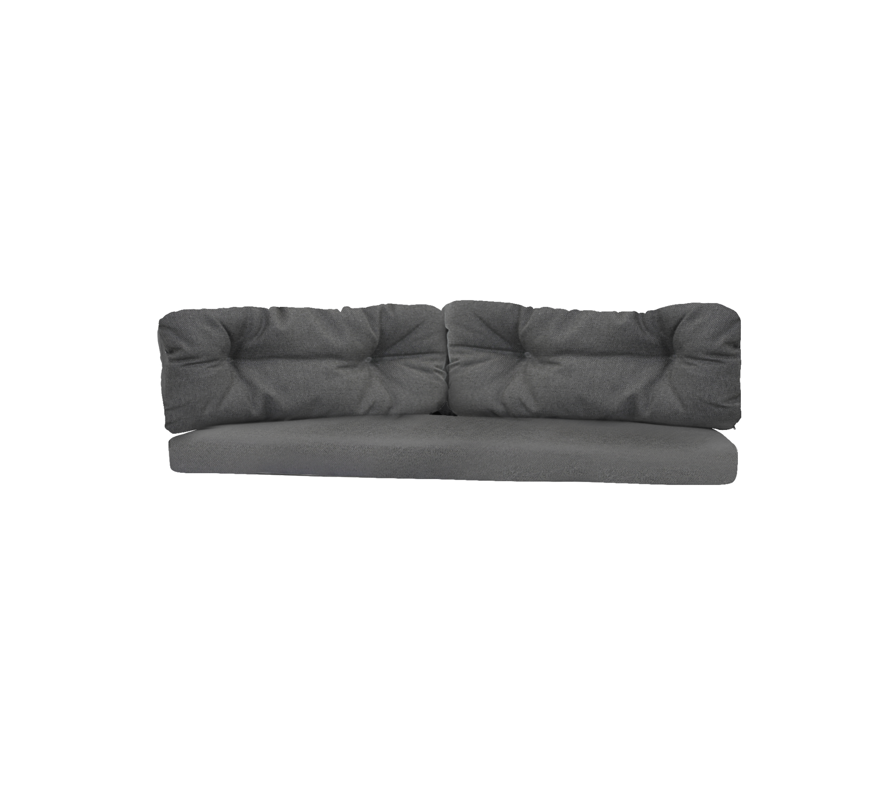 Mörkgrå soffa med tuftade kuddar, med en modern design och rymlig sittplats för bekväm avkoppling.