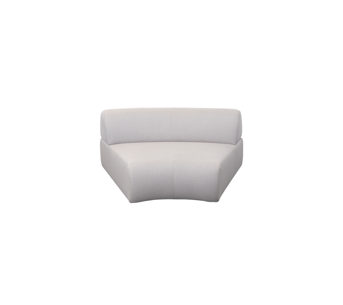 En stilren, modern böjd soffa i ett ljust tyg, designad för komfort och samtida utrymmen. Idealisk för mysiga sittarrangemang.