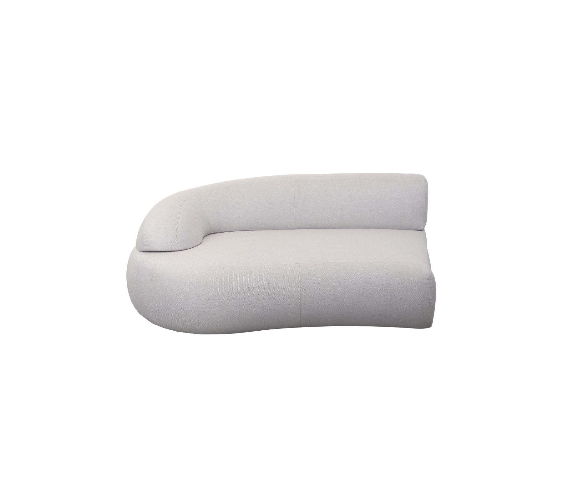 Kurvad, modern lounge-soffa med minimalistisk design och mjukt tyg som erbjuder bekväm sittning. Ideal för moderna utrymmen.