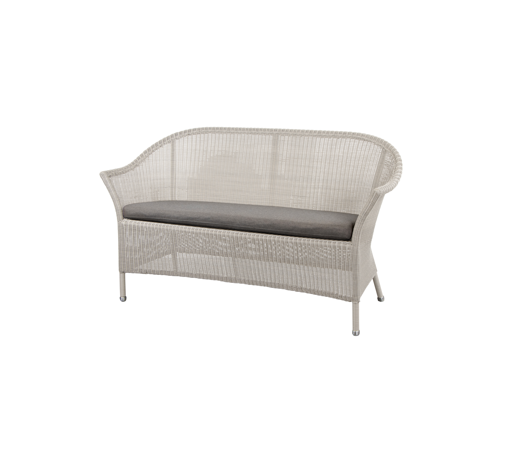 Elegant vävt loveseat med en mjuk grå kudde, designad för komfort och stil i alla sittarrangemang.