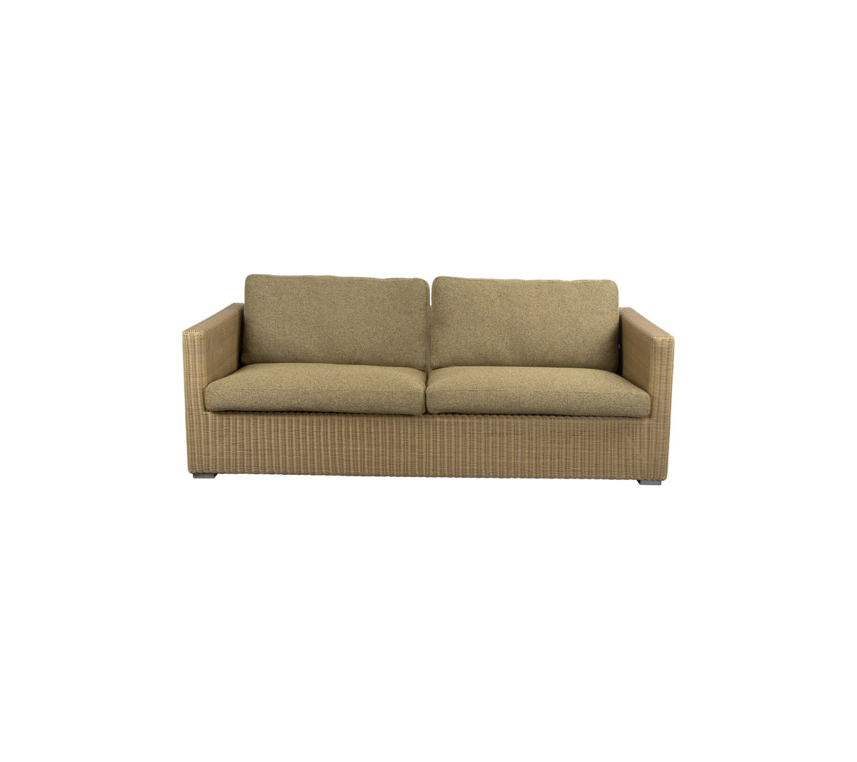 Mysig, modern soffa med en texturerad tygdesign och mjuka kuddar, perfekt för avkoppling och komfort i vilket utrymme som helst.