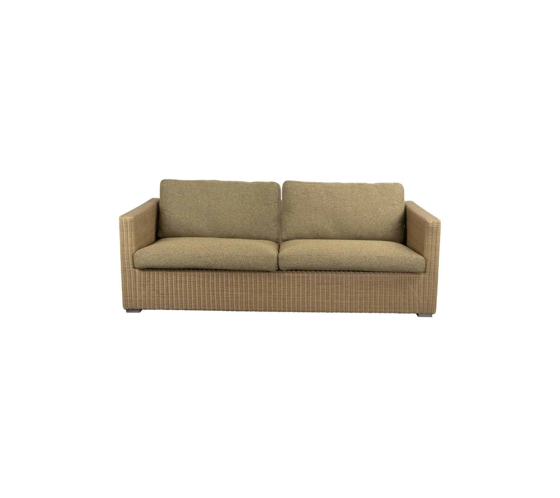 Mysig, modern soffa med en texturerad tygdesign och mjuka kuddar, perfekt för avkoppling och komfort i vilket utrymme som helst.