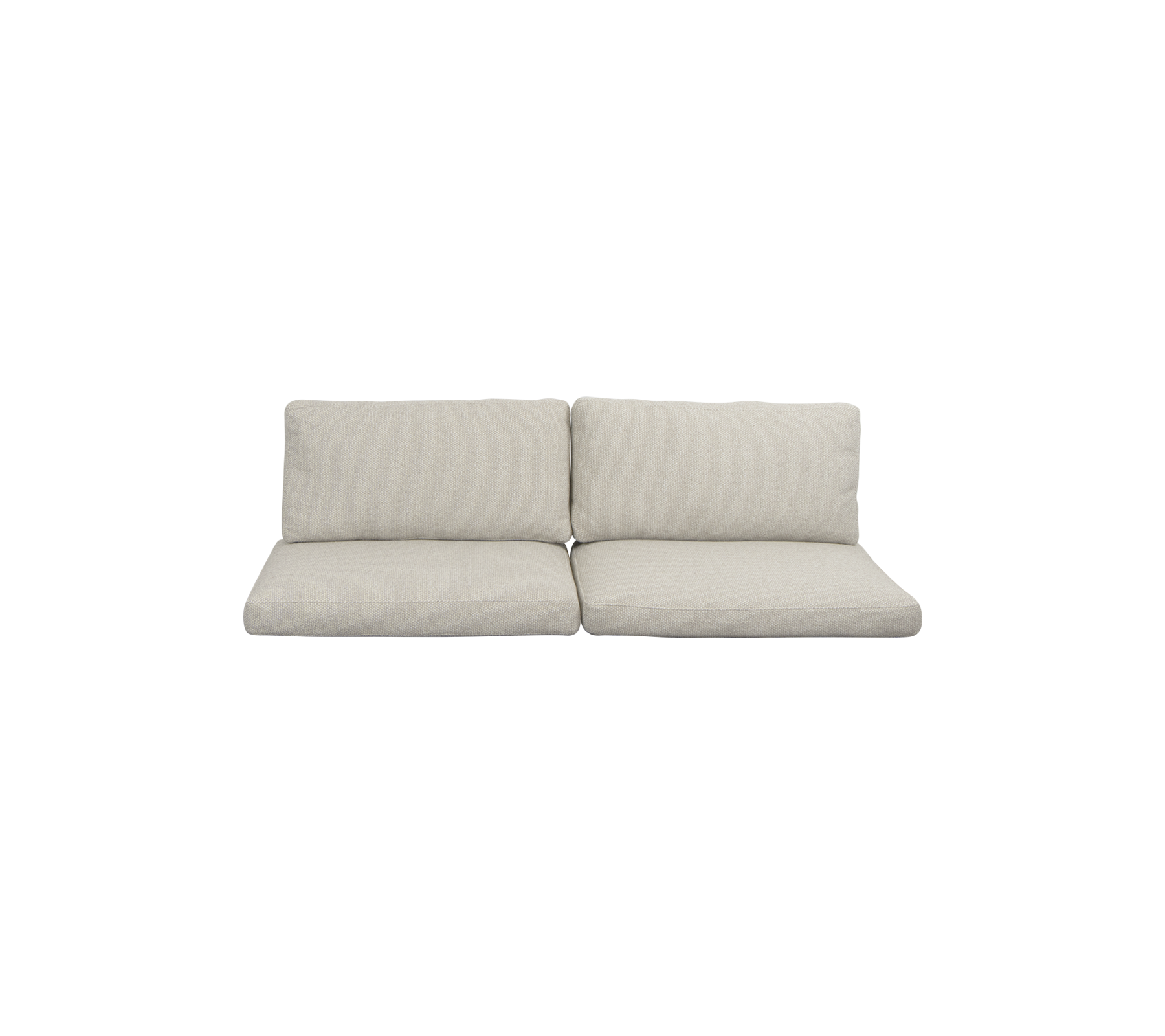 Ljusgrå tvåsitssoffa med mjuka kuddar som erbjuder en minimalistisk design som passar olika inredningsstilar.