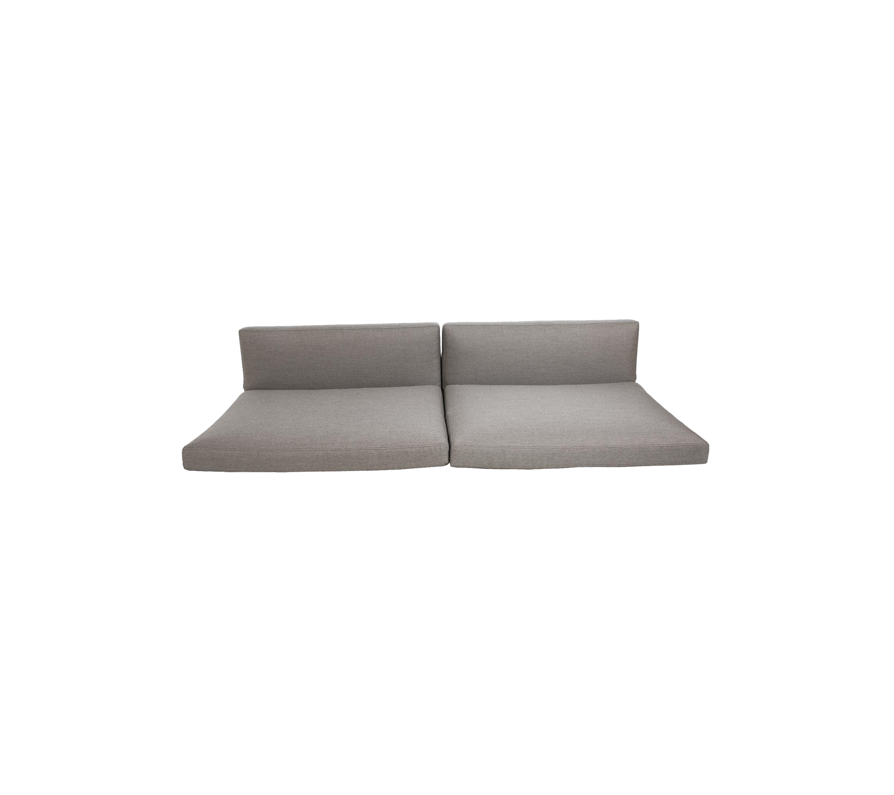 Ljusgrå modulsoffa uppdelad i två sektioner, med en minimalistisk design och rena linjer samt en samtida estetik.