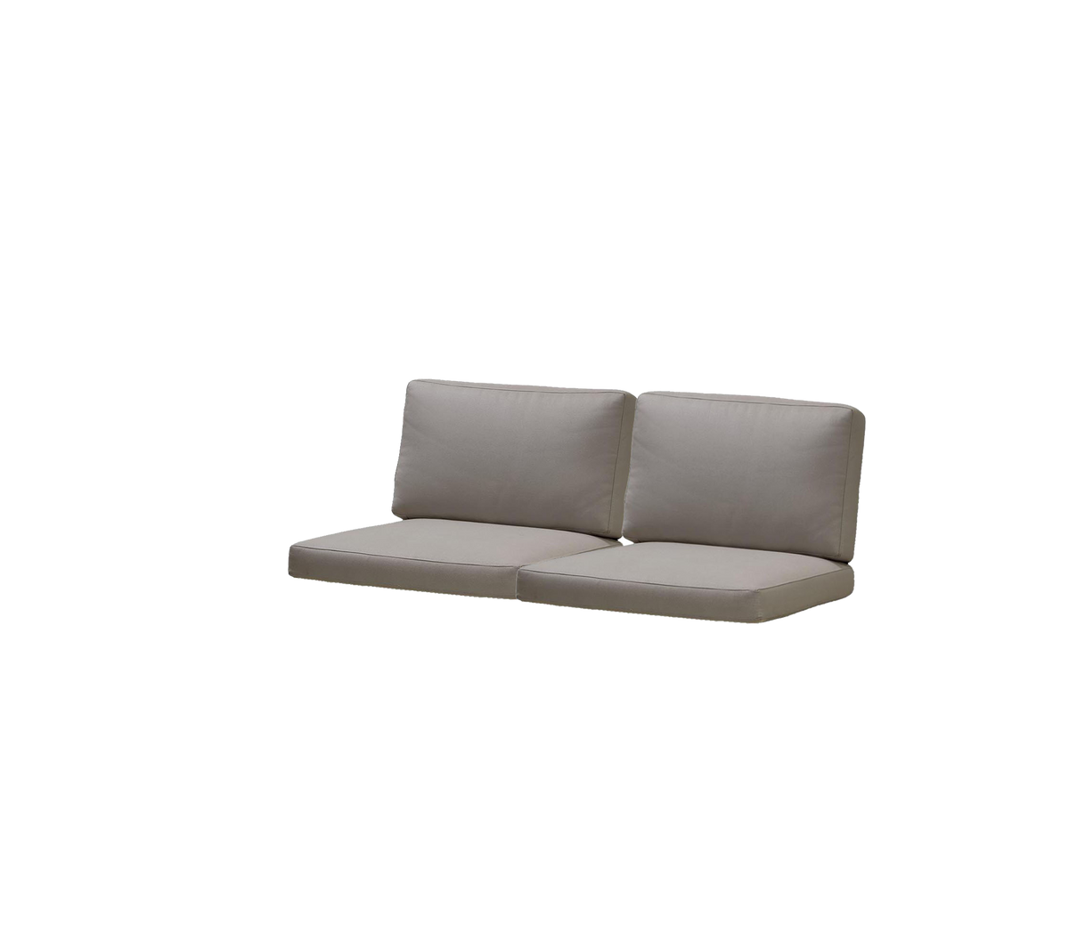 Tvådelad soffa med stoppade sitsar och ryggstöd i en neutral grå färg, designad för komfort och stil.