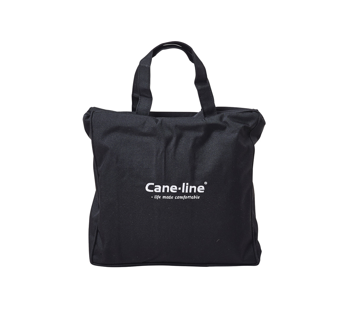 Svart tote-väska med Cane-line-logotyp i vitt. Lämplig för olika ändamål, som kombinerar stil och funktionalitet.