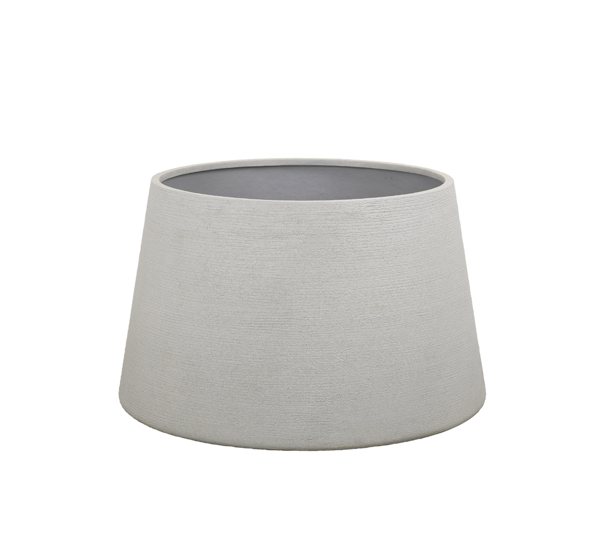 Grå kruka med modern design, med en avsmalnande form.