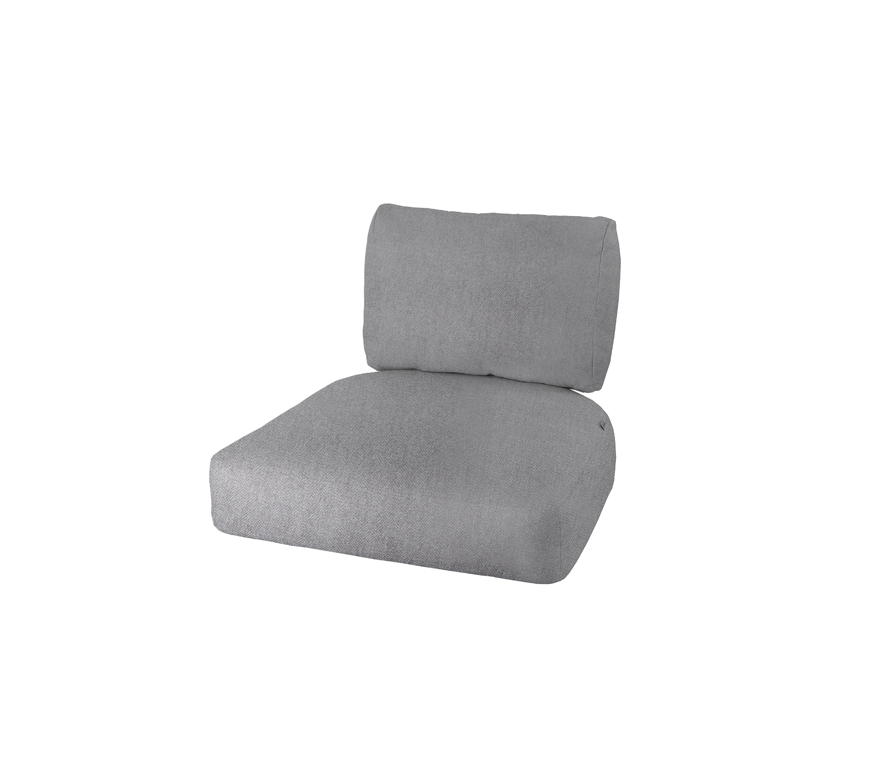 Grå klädd kudde med en tjock sits och ett stödjande ryggstöd, lämplig för bekväma sittarrangemang.