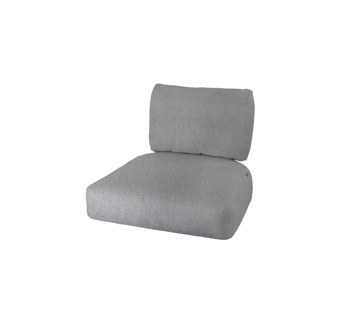 Grå klädd kudde med en tjock sits och ett stödjande ryggstöd, lämplig för bekväma sittarrangemang.