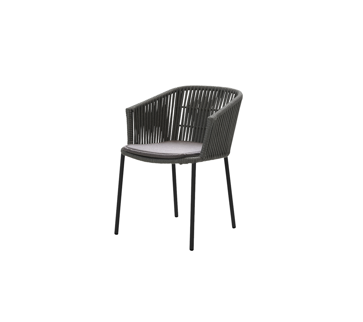 Stilfull stol med vävt mönster, utrustad med en bekväm kudde och eleganta ben, perfekt för avslappnad sittning.