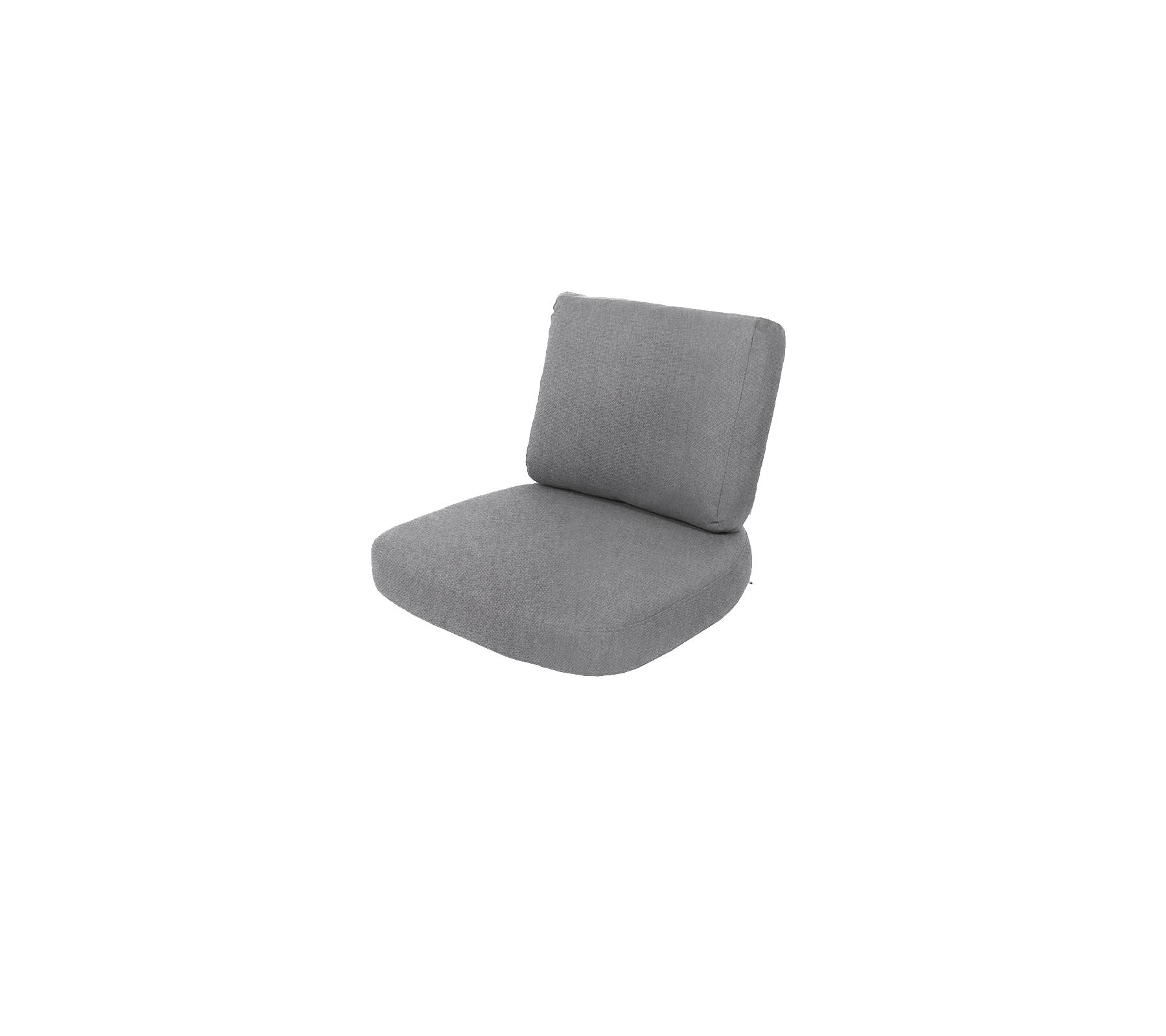 Grå klädd stol med en enkel design, som har en bekväm ryggstöd och sits för avkoppling.
