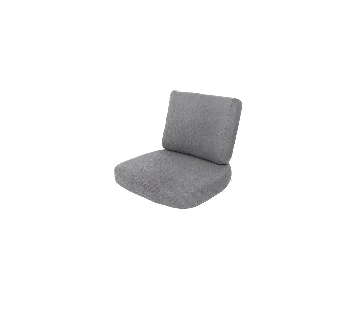 Grå klädd stol med en enkel design, som har en bekväm ryggstöd och sits för avkoppling.