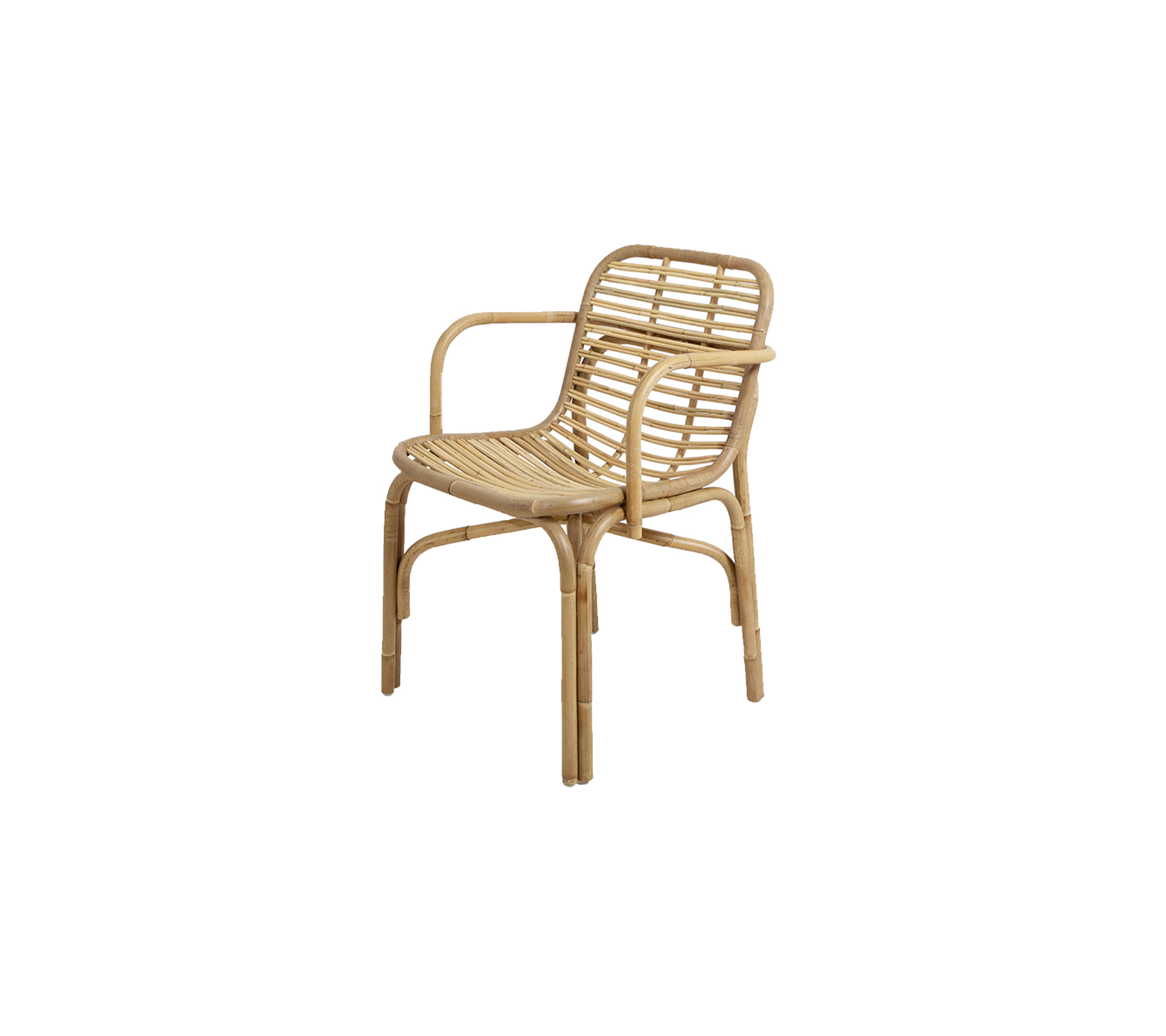 En stilren stol av vävt material med lätt design och armstöd, perfekt för att ge en naturlig känsla till vilket rum som helst.