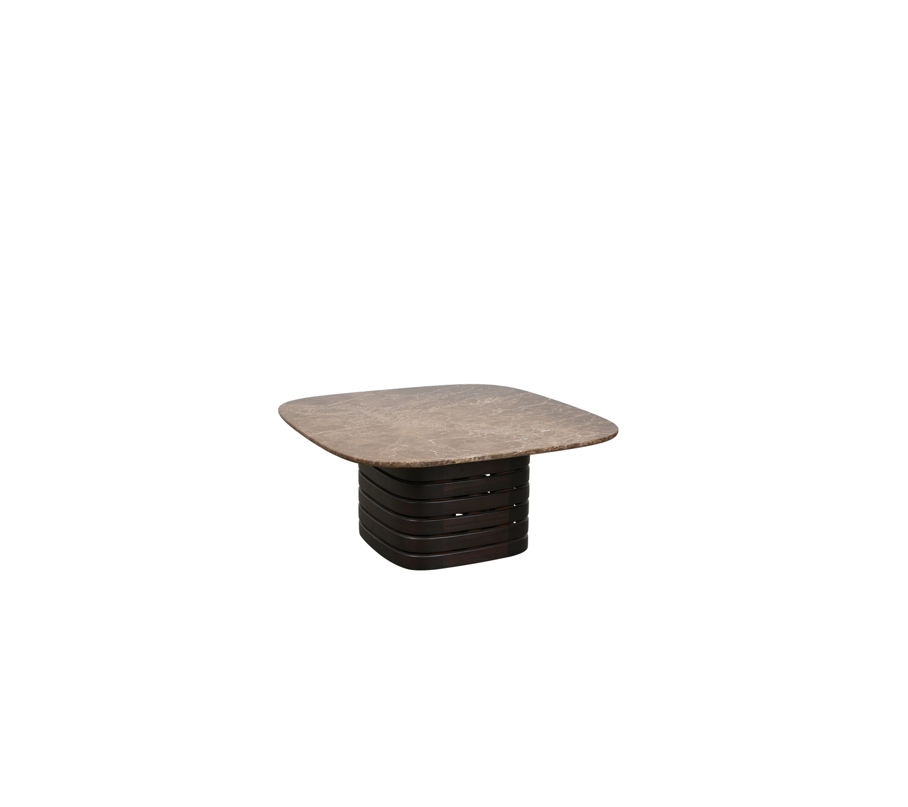 Mörkbrunt bord med minimalistisk design och kvadratisk topp.