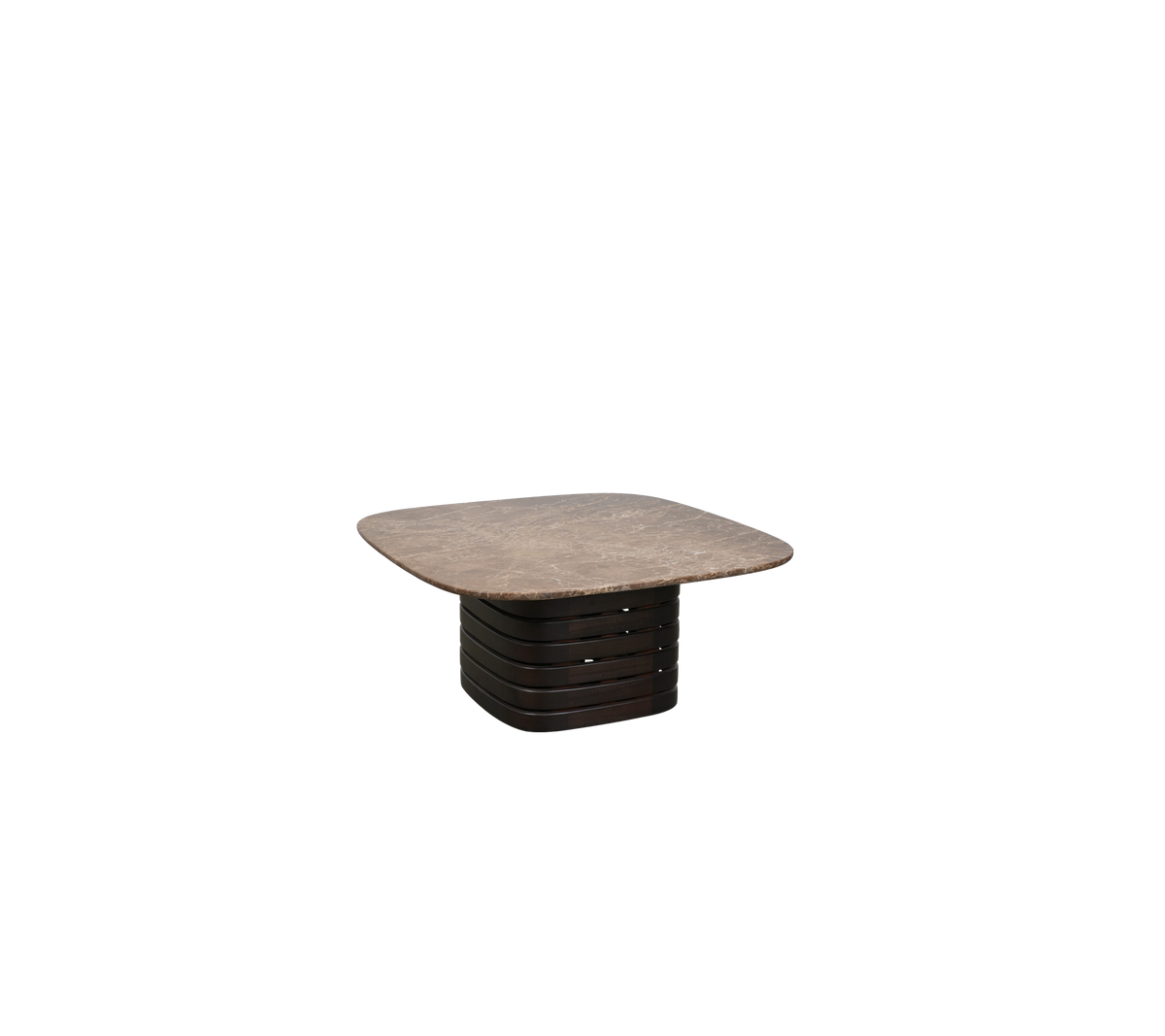Mörkbrunt bord med minimalistisk design och kvadratisk topp.