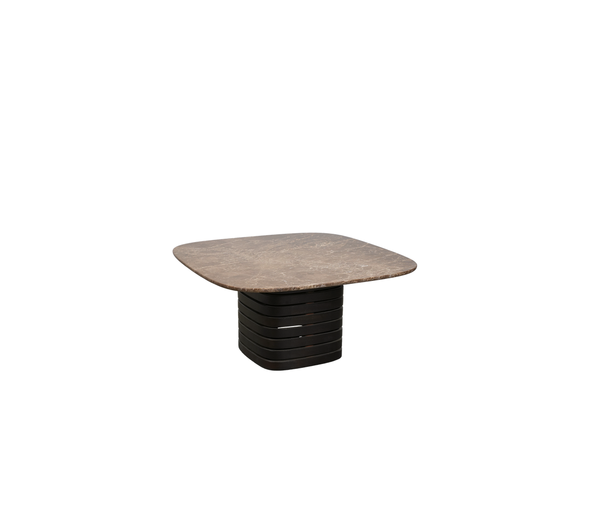 Samtida mörkbrunt bord med en unik design.