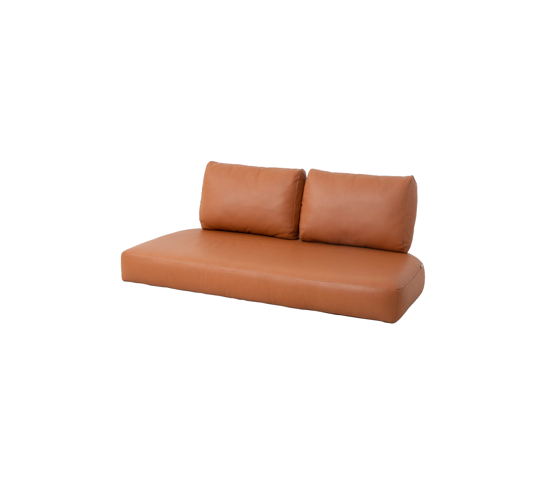 Brun soffa med två ryggkuddar, med en slank och modern design. Perfekt för stiliga sittplatser i vilket utrymme som helst.