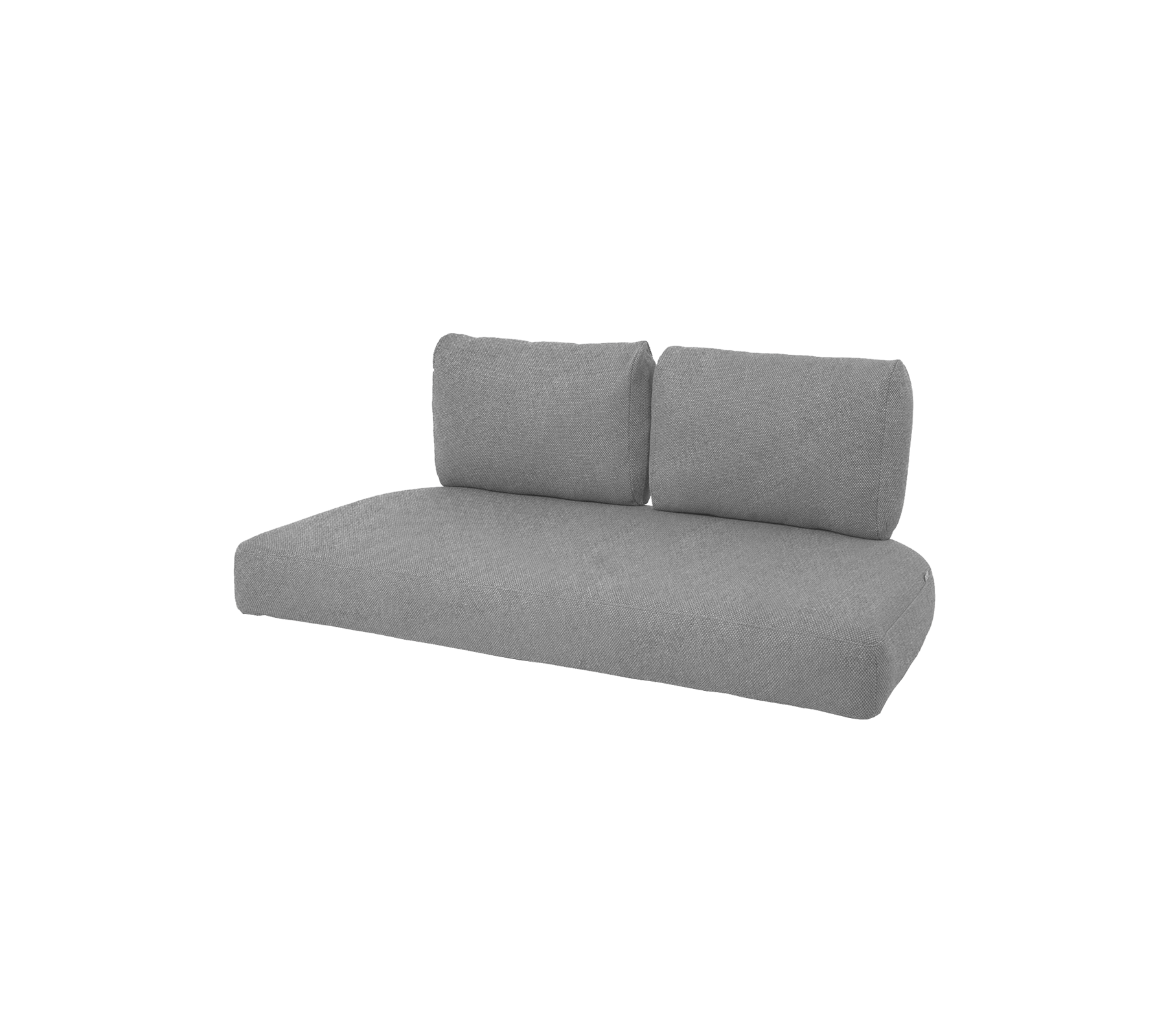 En modern grå soffa med två ryggkuddar, med en minimalistisk design som passar för olika livsrum.