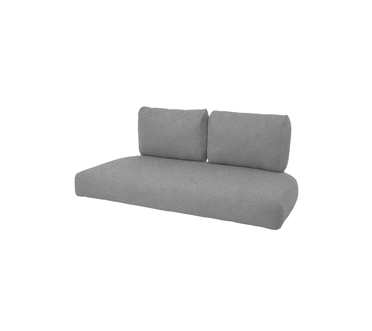 En modern grå soffa med två ryggkuddar, med en minimalistisk design som passar för olika livsrum.