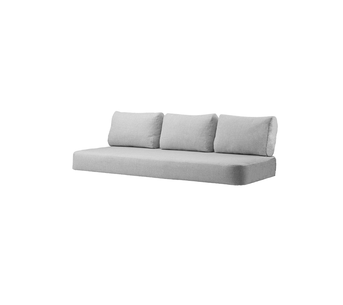 Ljusgrå soffa med tre mjuka kuddar, med en minimalistisk design som passar för olika inredningsstilar.