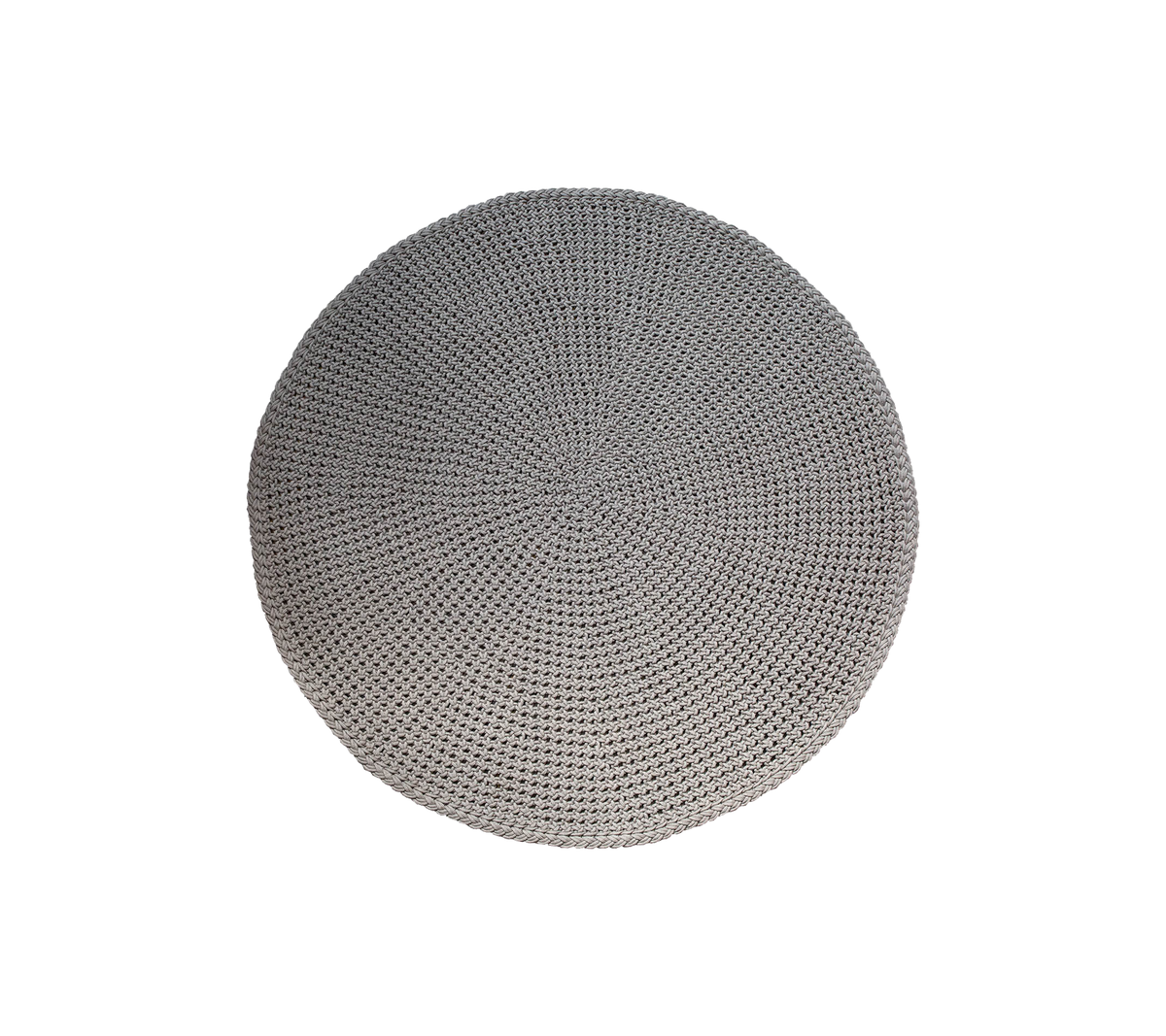 Rund taupe matta, 200 cm i diameter, med texturerad yta och medelstort flätmönster, tillverkad av Cane-line Soft Rope.