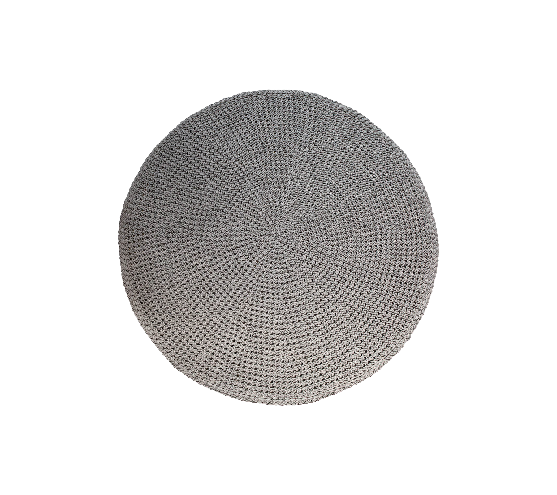 Rund taupe matta, 200 cm i diameter, med texturerad yta och medelstort flätmönster, tillverkad av Cane-line Soft Rope.