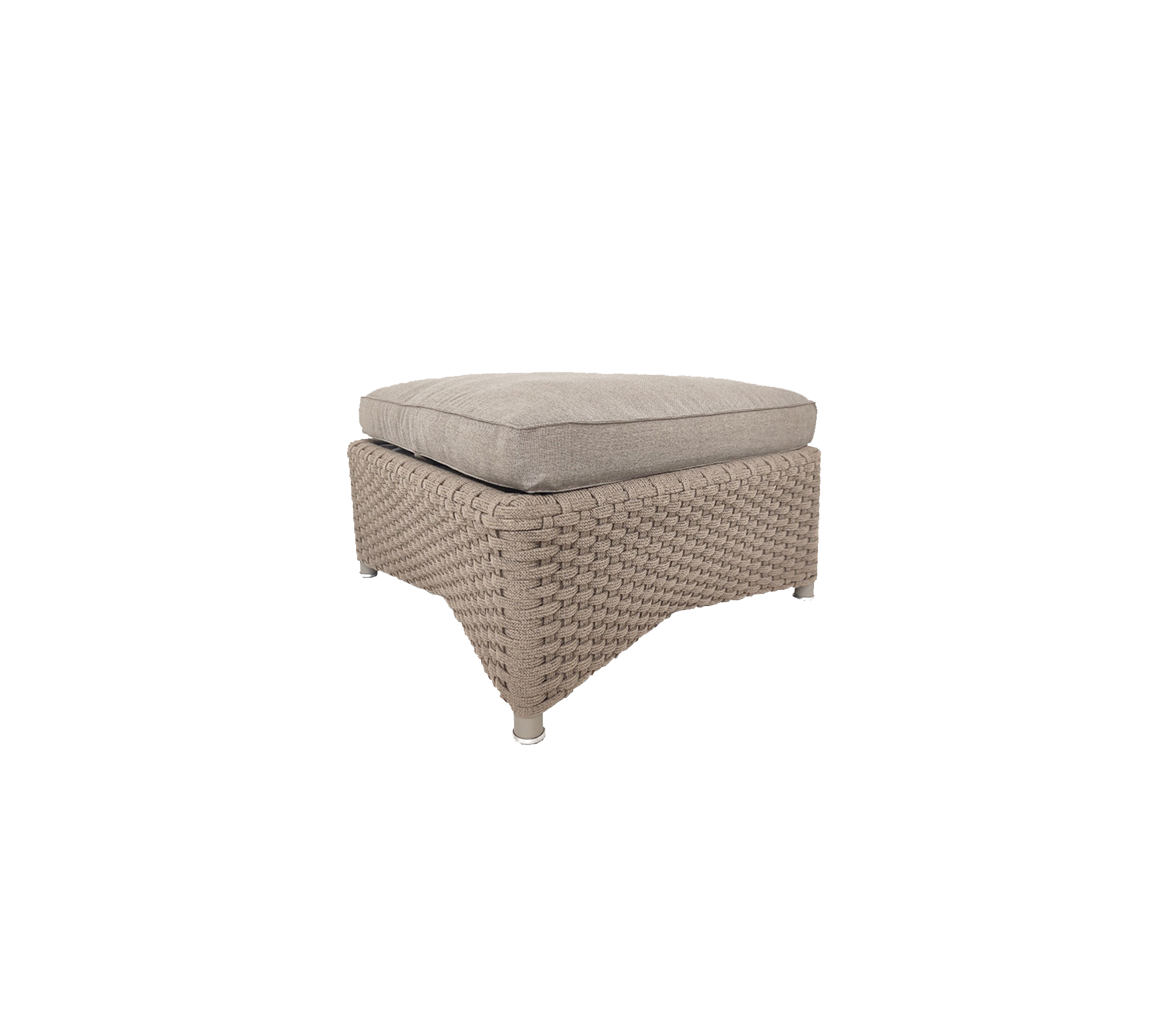 Ljusbeige vävd ottoman med en stoppad topp som har en texturerad design och en stabil bas för ökad komfort och stil.
