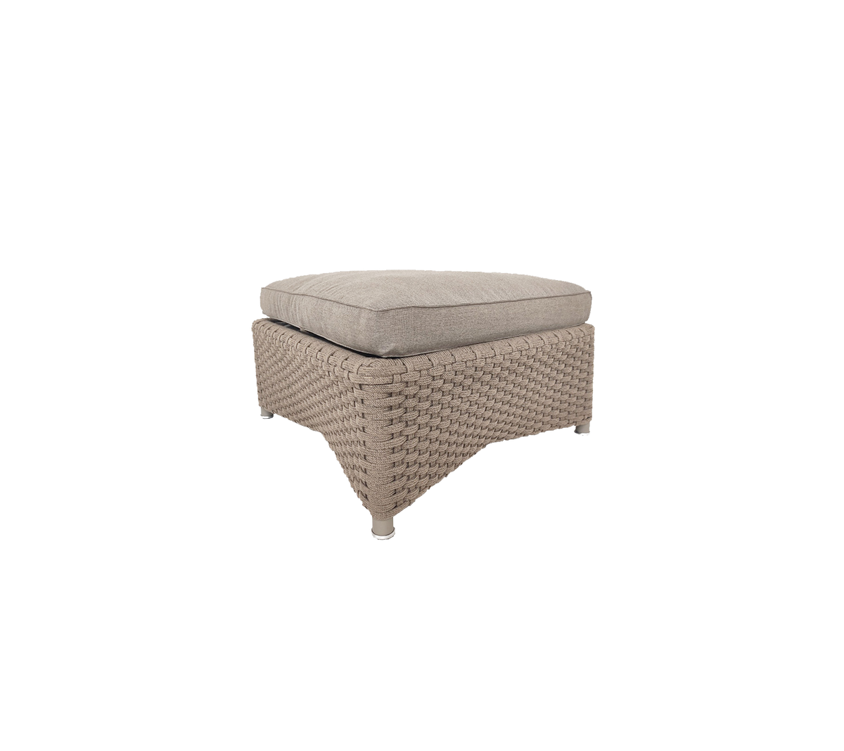 Ljusbeige vävd ottoman med en stoppad topp som har en texturerad design och en stabil bas för ökad komfort och stil.