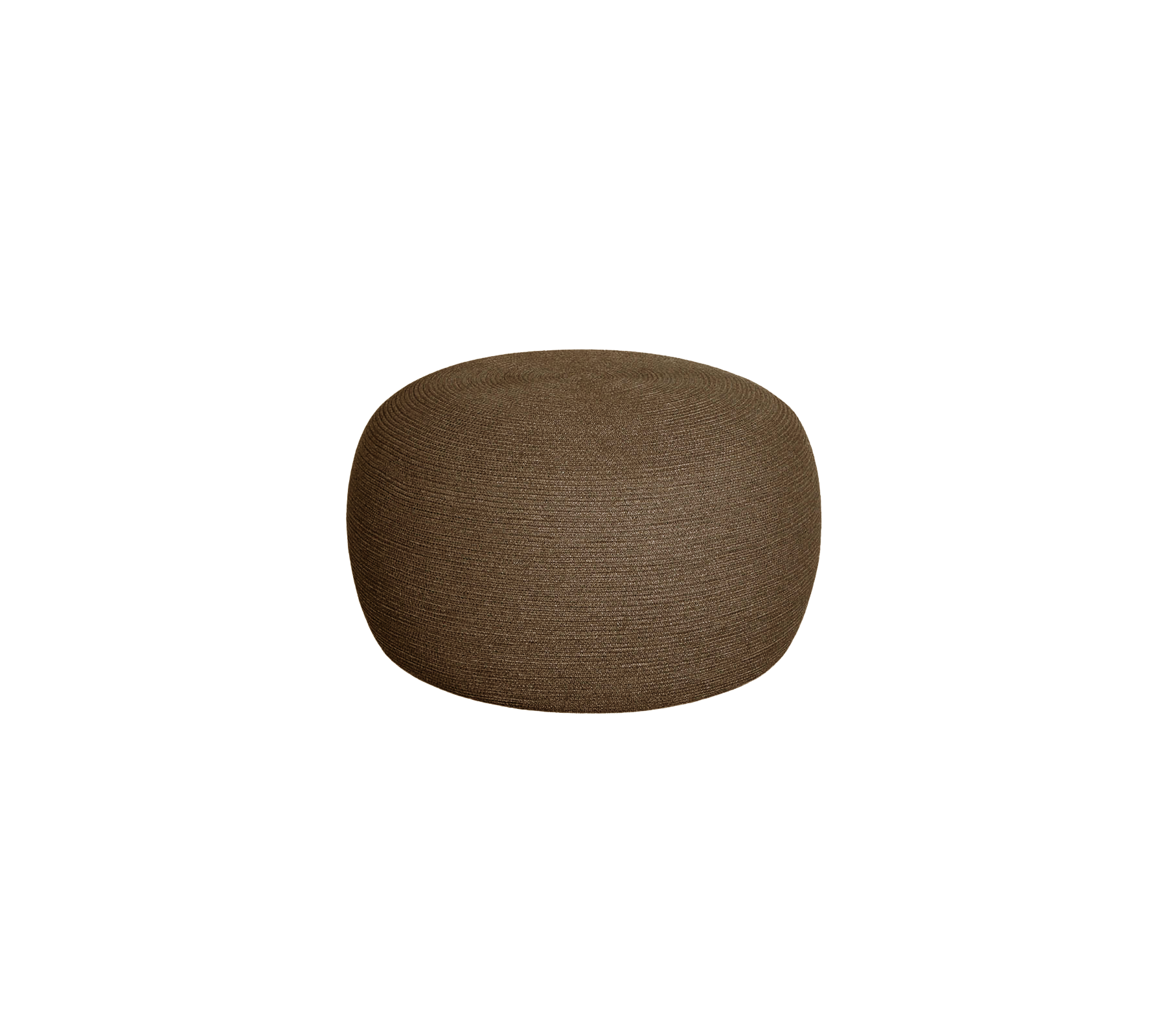 Rund, strukturerad pouf i en varm brun färg, ideal för stilfull sittande eller dekoration.