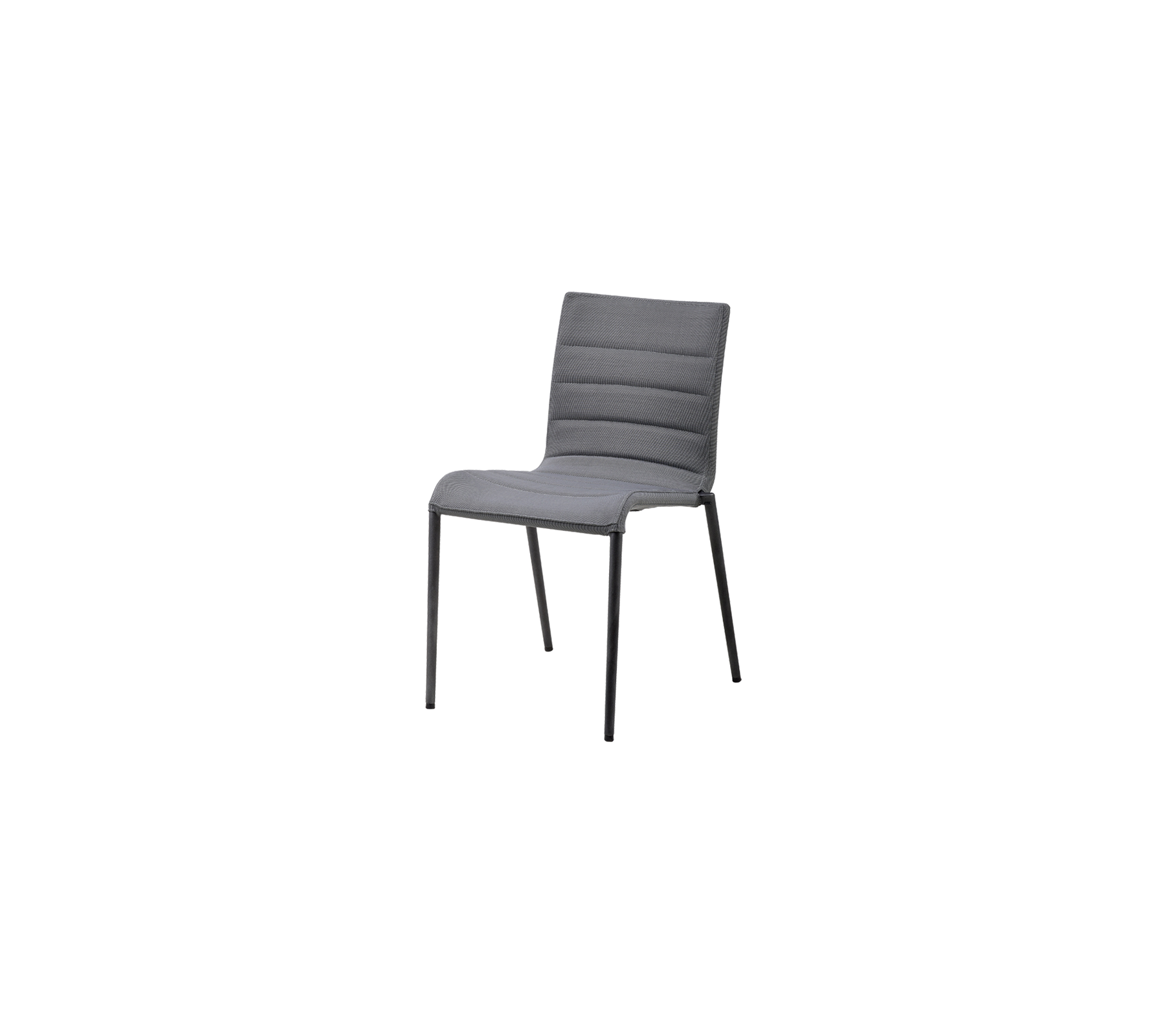 Modern grå stol med en minimalistisk design, med en stoppad sits och ryggstöd för komfort.