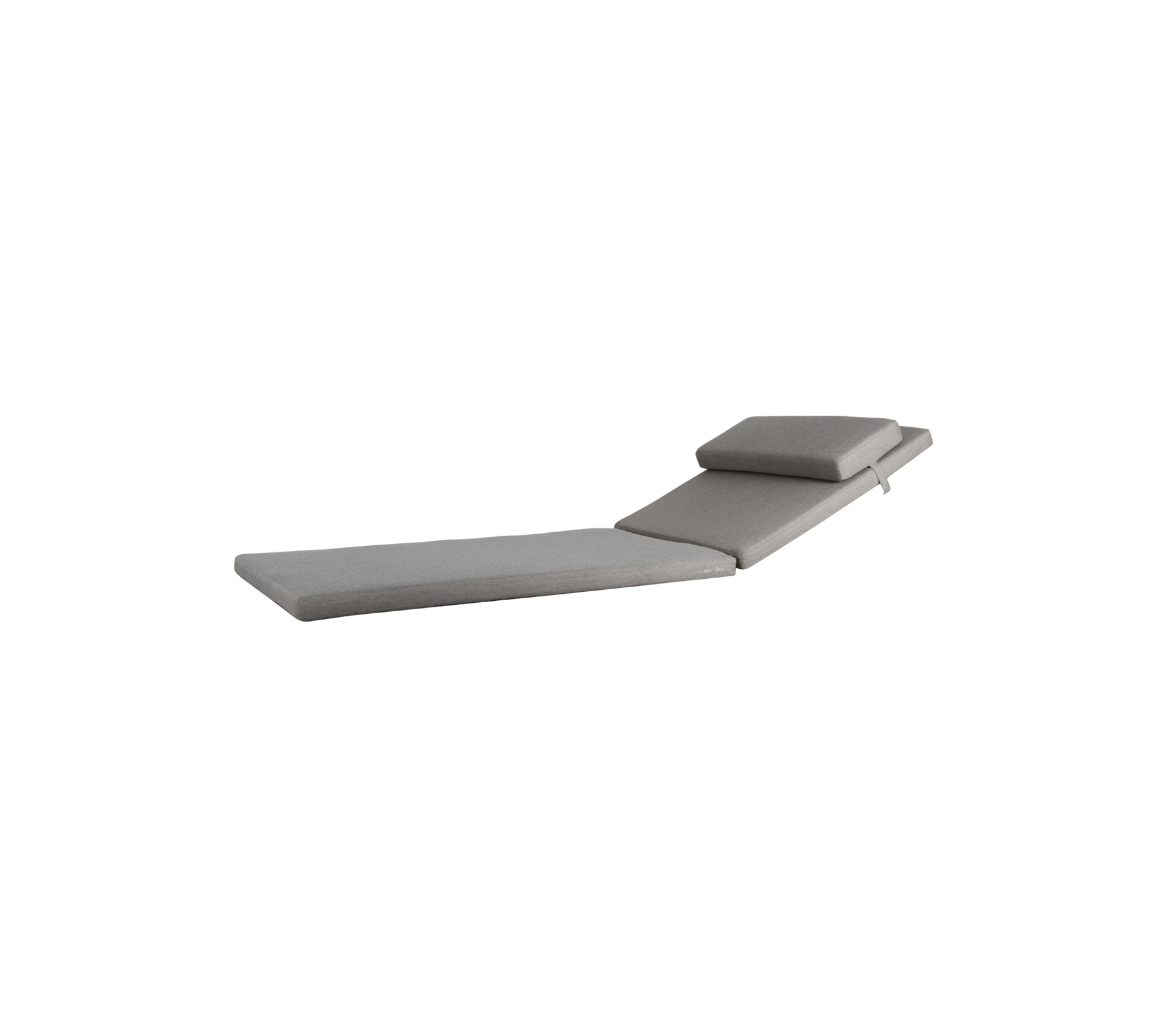 En stilren, modern chaise lounge med minimalistisk design i en mjuk grå klädsel, med justerbart ryggstöd för komfort.