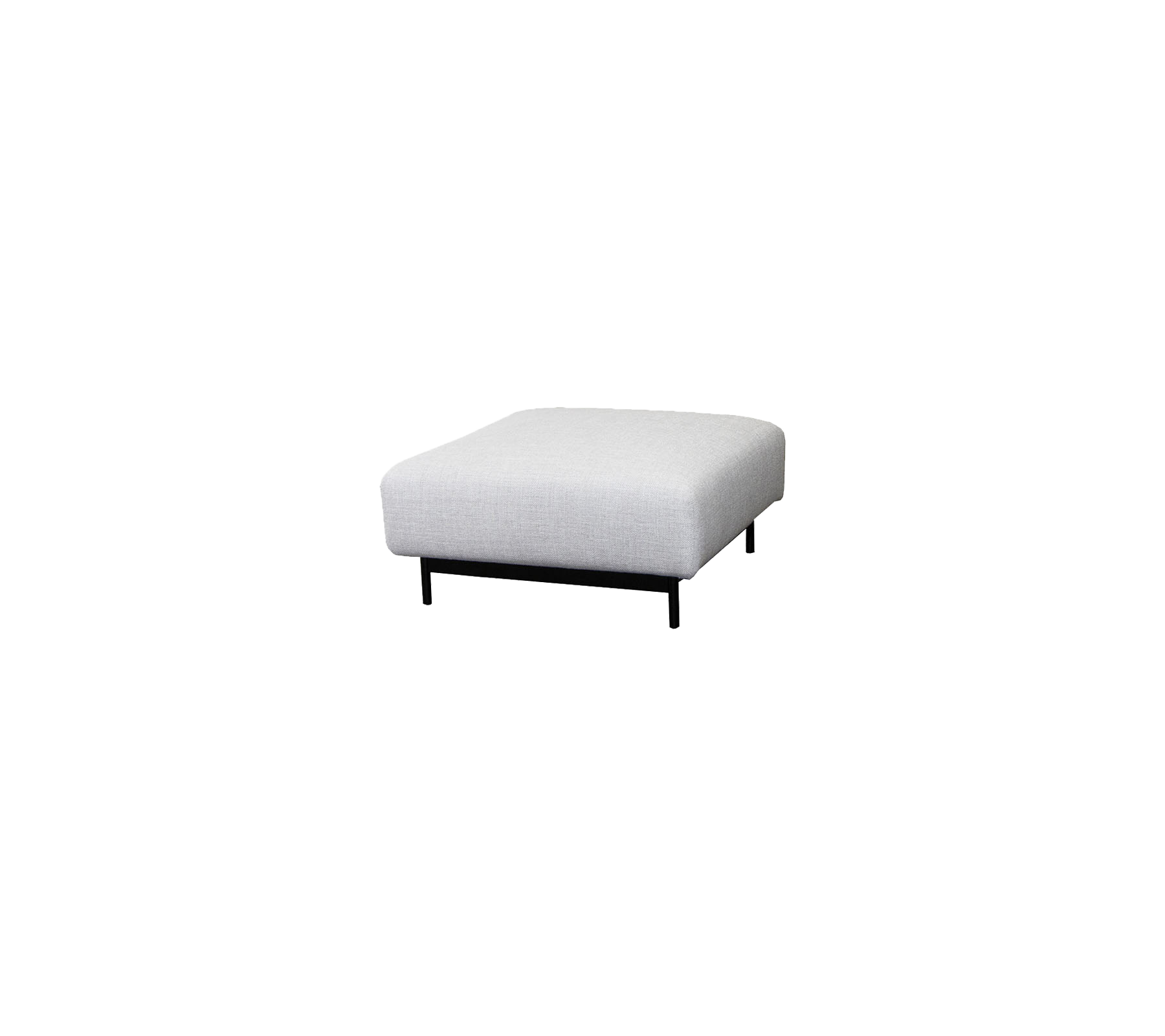 Fyrkantig ottoman med en ljusgrå tygytan och eleganta svarta ben, perfekt för mångsidig sittplats eller fotstöd.