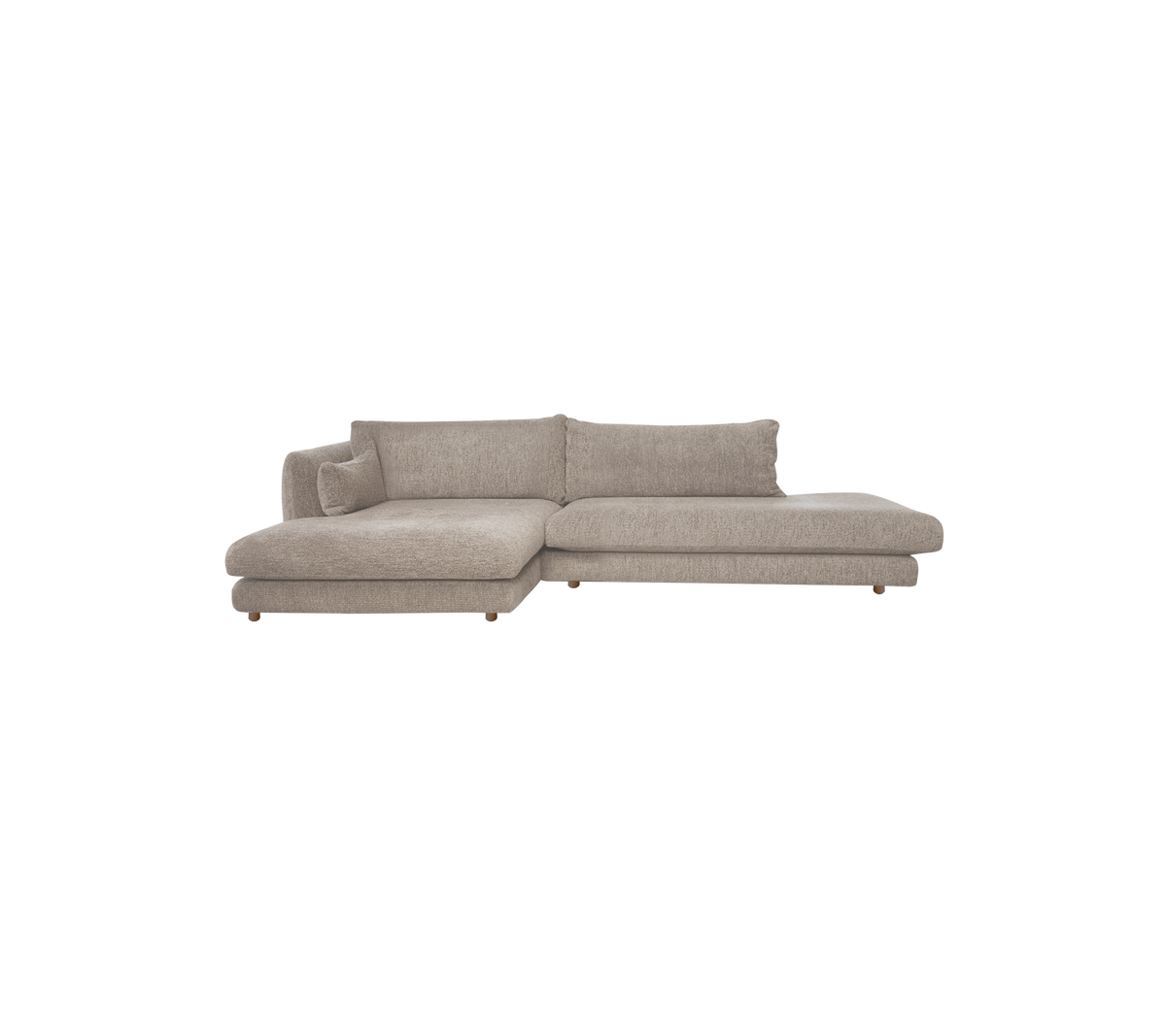 Ljusbrun modern soffa med en avslappnad design.