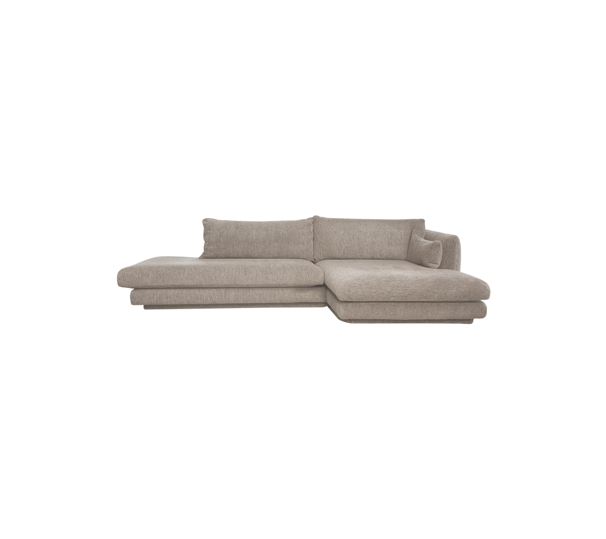 Ljusbrun modern soffa med ett sektionsdesign och mjuka kuddar.