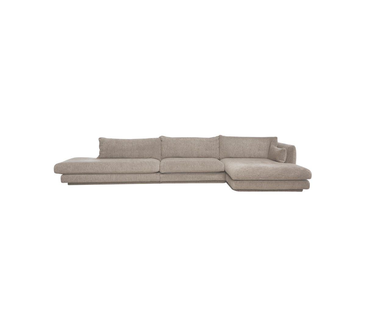 Modern beige sektionsoffa med en rymlig design.