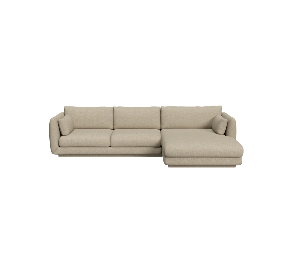 Brun modern soffa med en chaiselong i en loungeexponering.