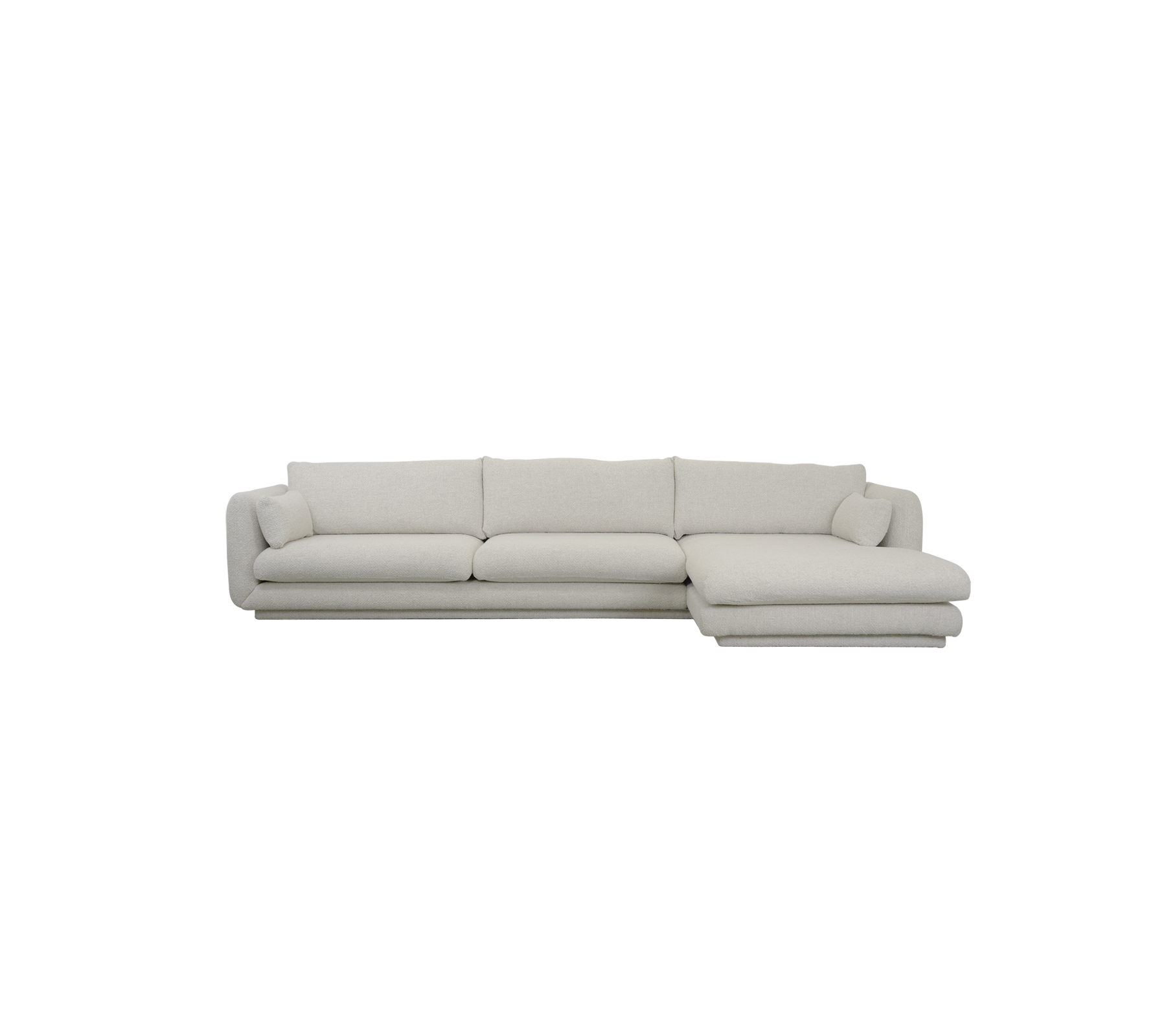 Modern sandfärgad soffa med en ren design.