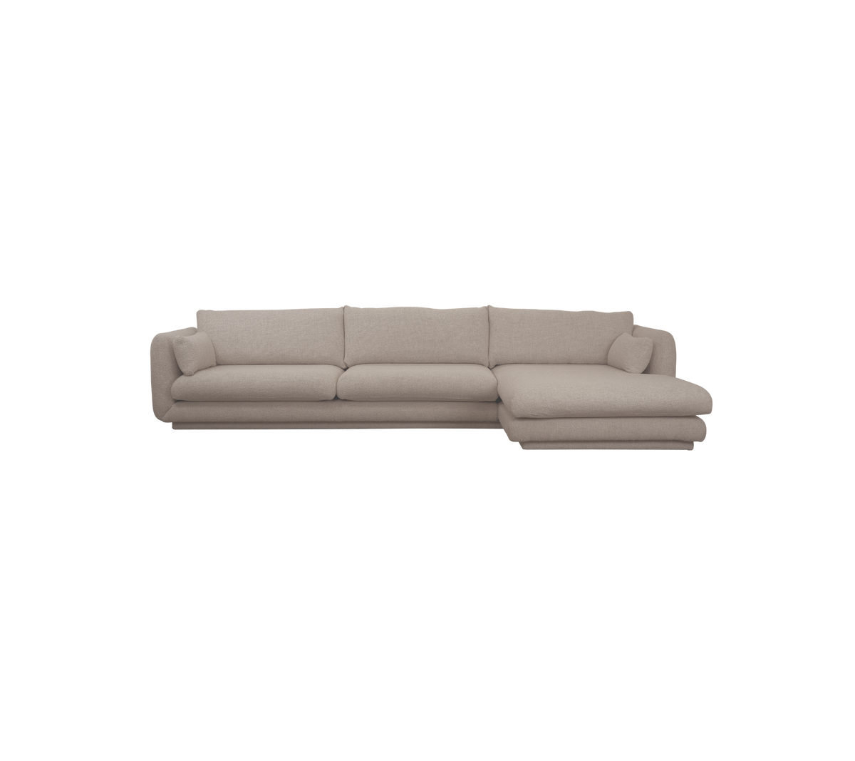 Ljusbrun sektionell soffa i en modern lounge-miljö.
