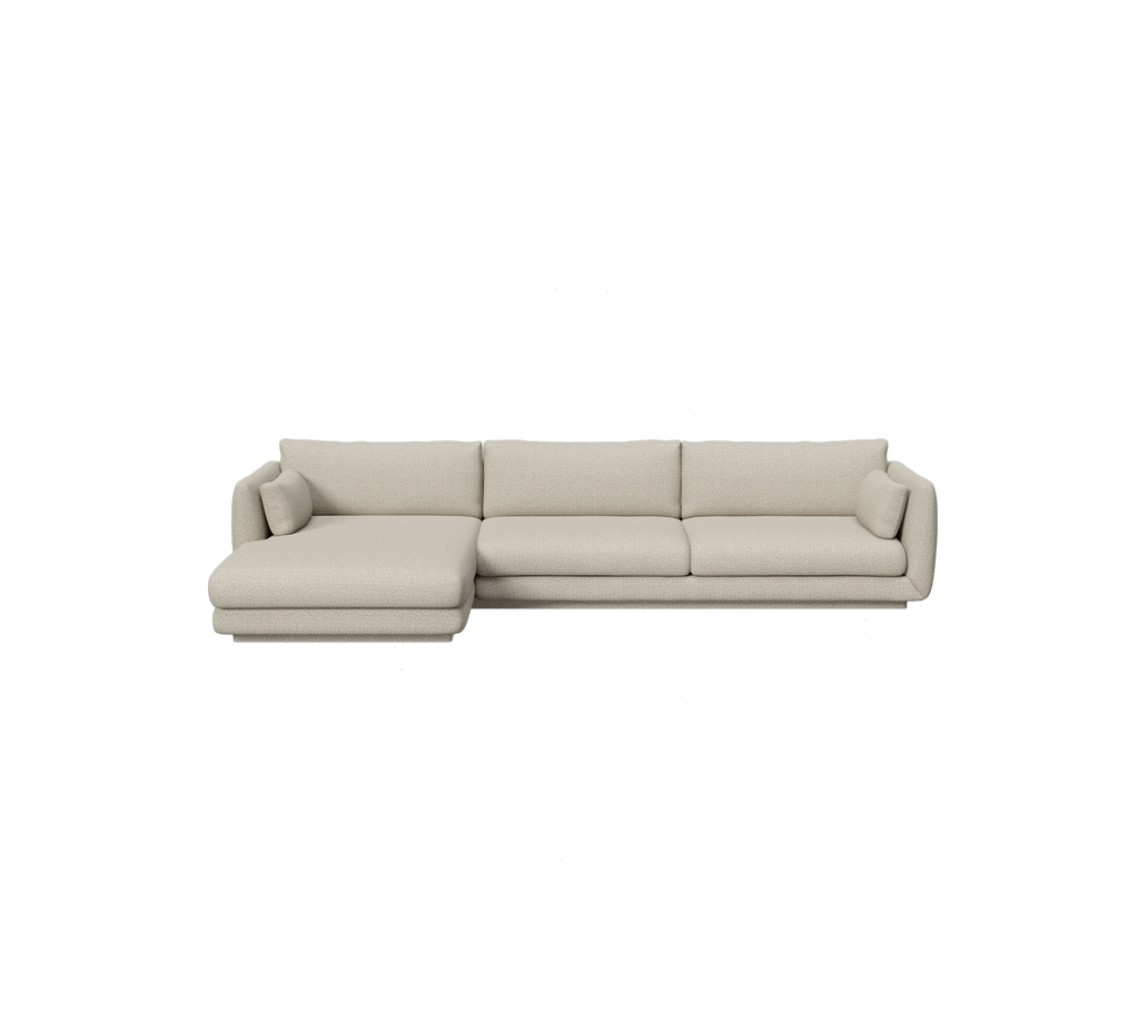 Ljusbrunt sektionsoffa i en modern loungeinställning.