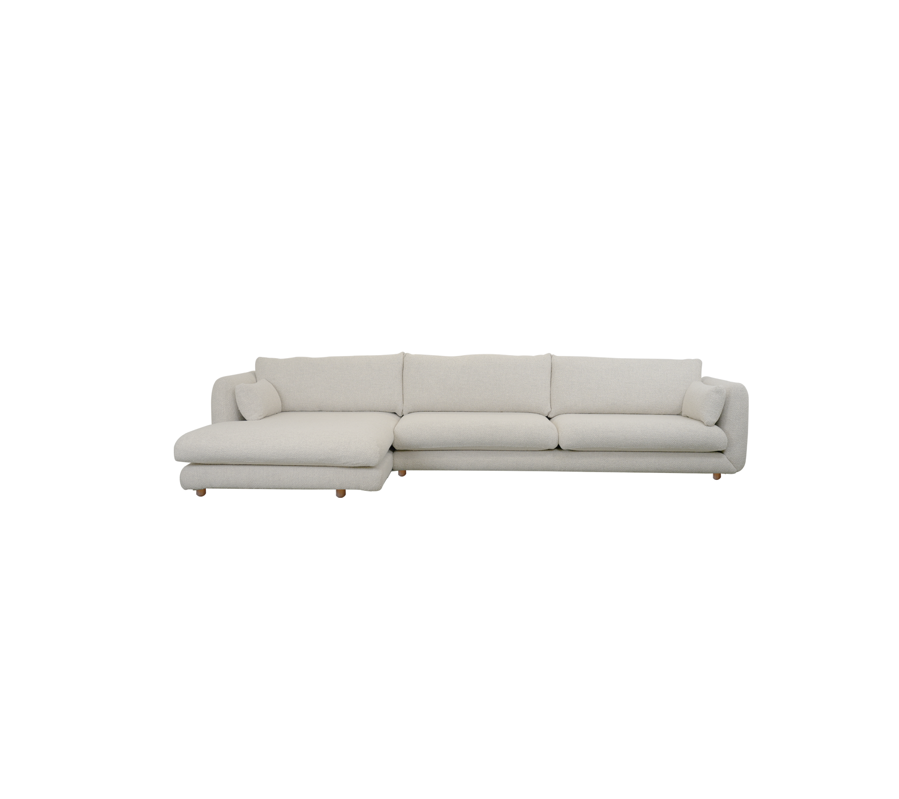 Modern sandfärgad soffa med rena linjer i en minimalistisk stil.