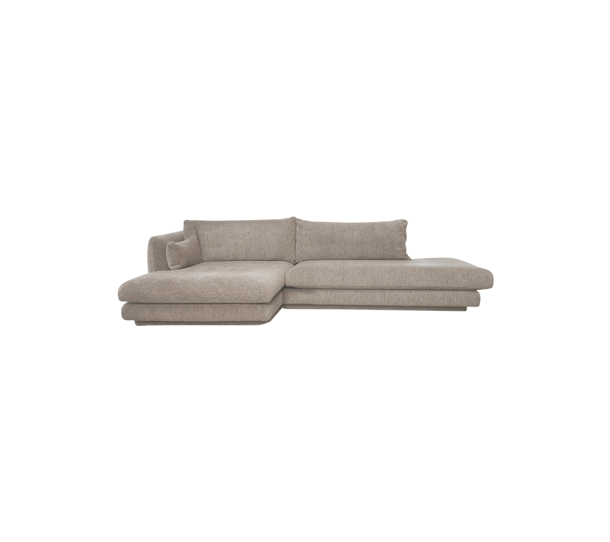 Ljusbrun modern soffa med en sektionerad design.