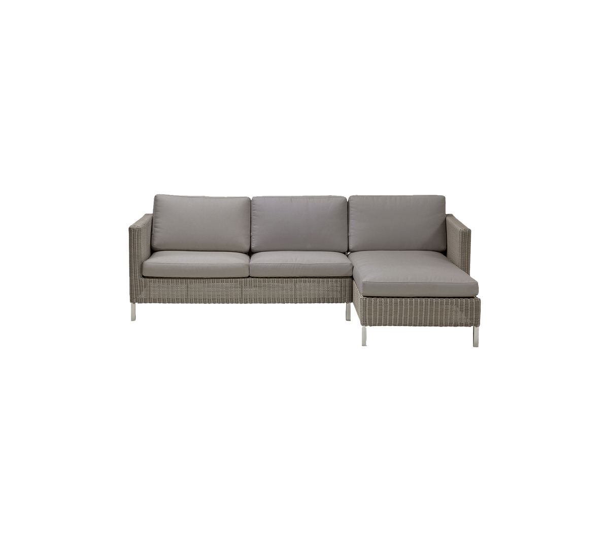 Modern sektioner soffan i ljusgrå färg med bekväma kuddar, med en smidig design och vävd textur.