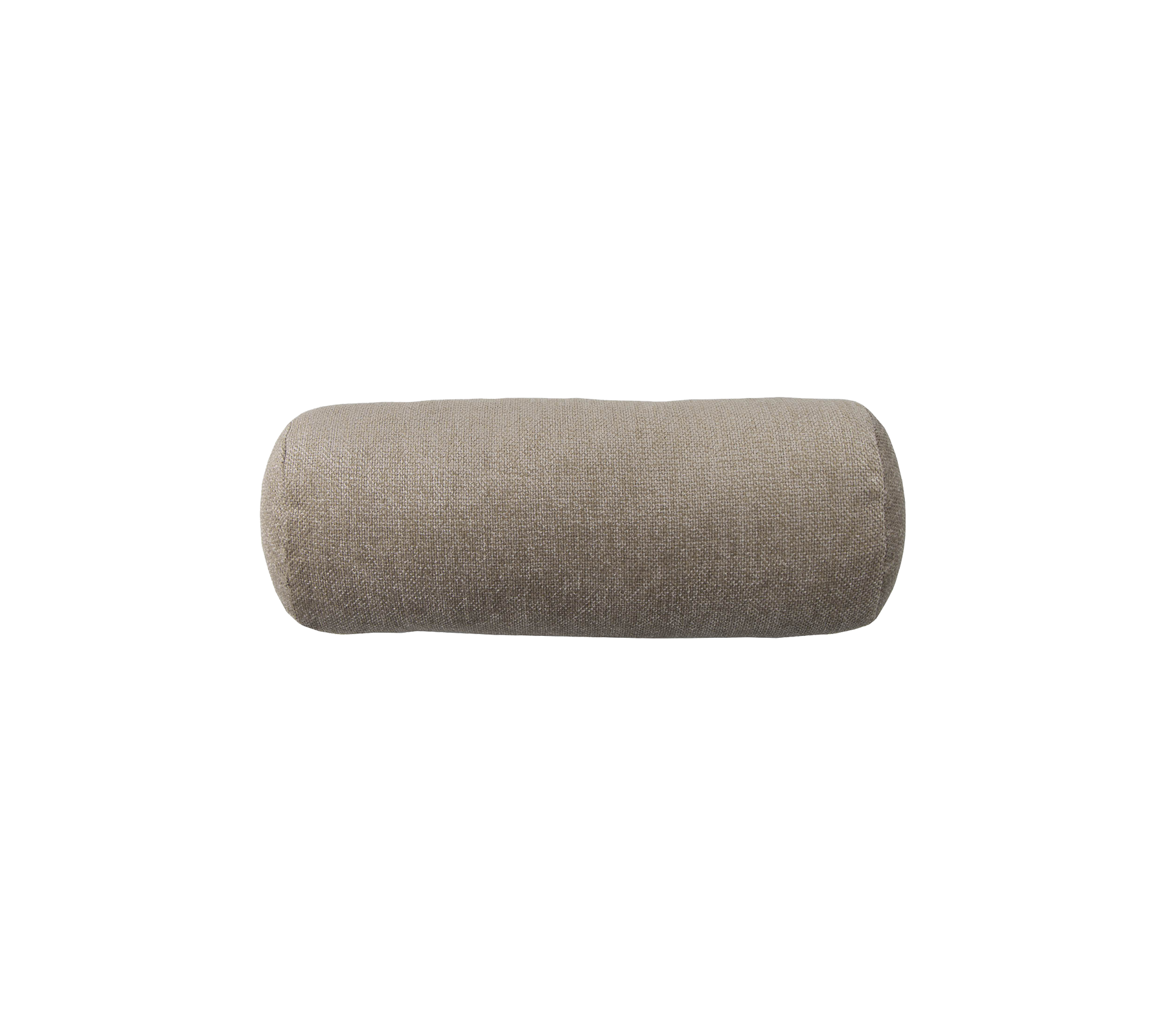 Beige cylindrisk kudde med en texturerad yta, ideal för dekorativt eller funktionellt bruk i olika miljöer.