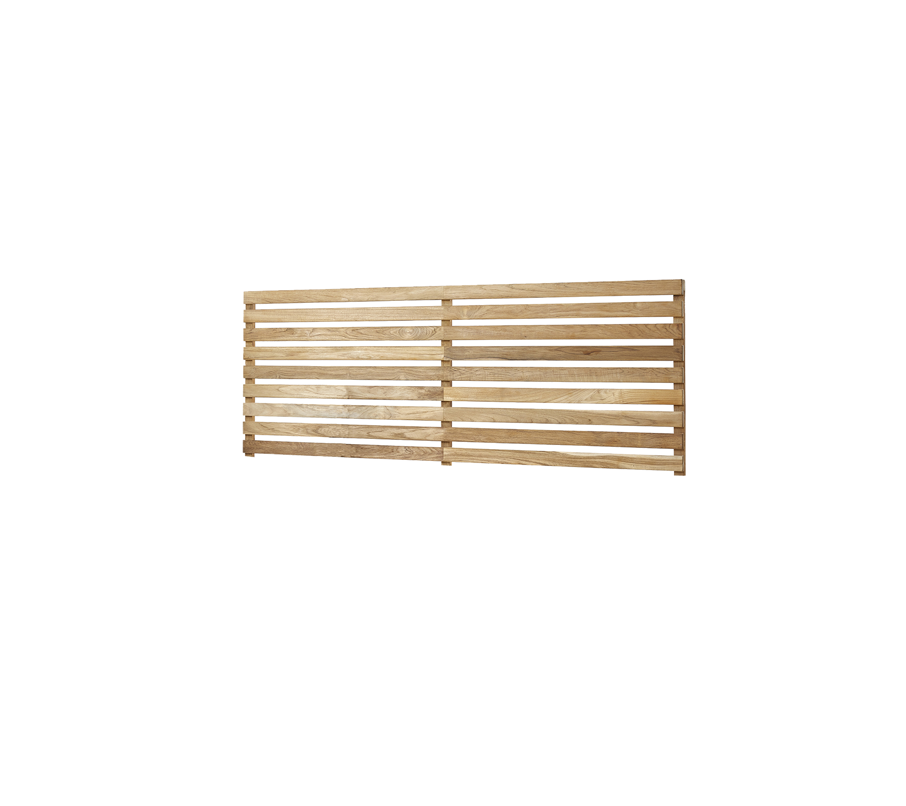 Träpanel med en naturlig finish, med jämnt fördelade spjäll för ventilation eller dekorativt användande.
